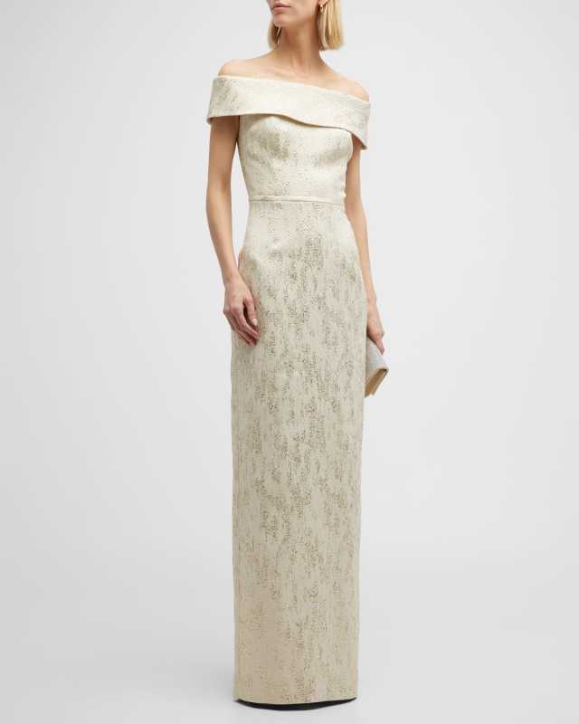 Off-Shoulder Jacquard Column Gown